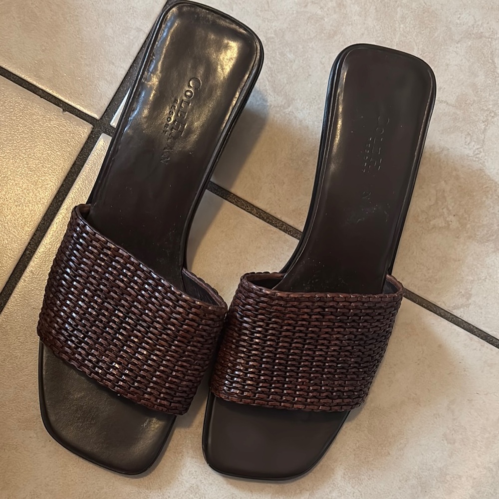 Women's Brown Woven Slide Sandals